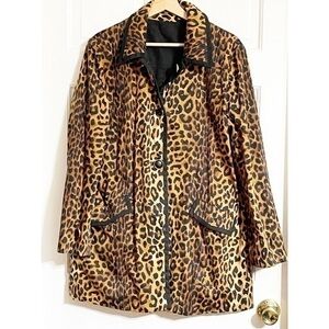 Jones New York Cheetah Black Reversible Coat Sz M
